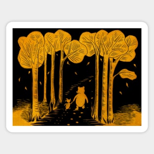 Winnie the Pooh and Piglet lino print in gold and black Sticker